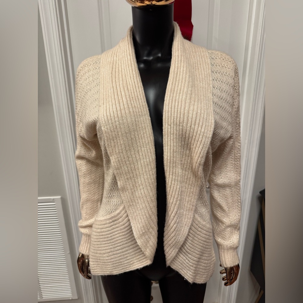 White House Black Market Beige Open-Front Cardigan